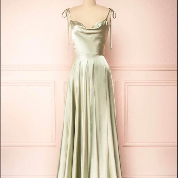 Sage Cowl Neck Satin Maxi Dress Bridesmaid Dress - Picture 1 of 4